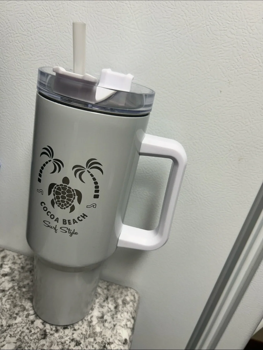Surf Style Gray Travel Tumbler with Handle